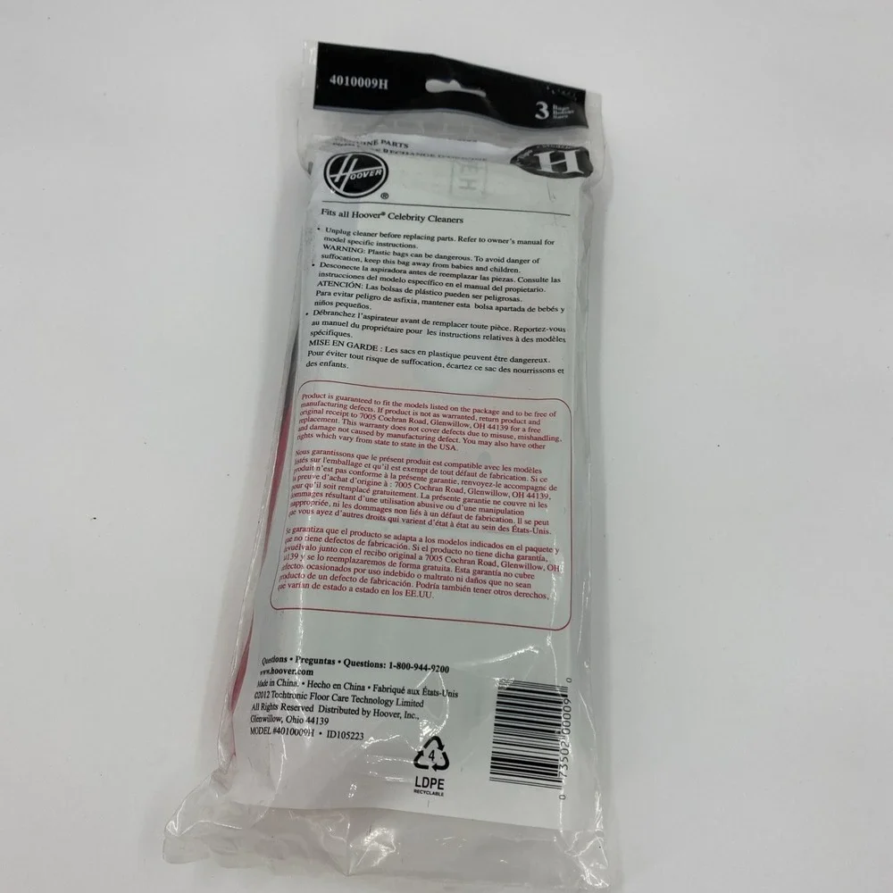 Genuine Hoover Celebrity Vacuum Bag Style H 4010009H 3 pack NEW
